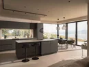 INTERIOS. Dein Interior-Design-Studio. Moderne Küche mit Essbereich und Seeblick